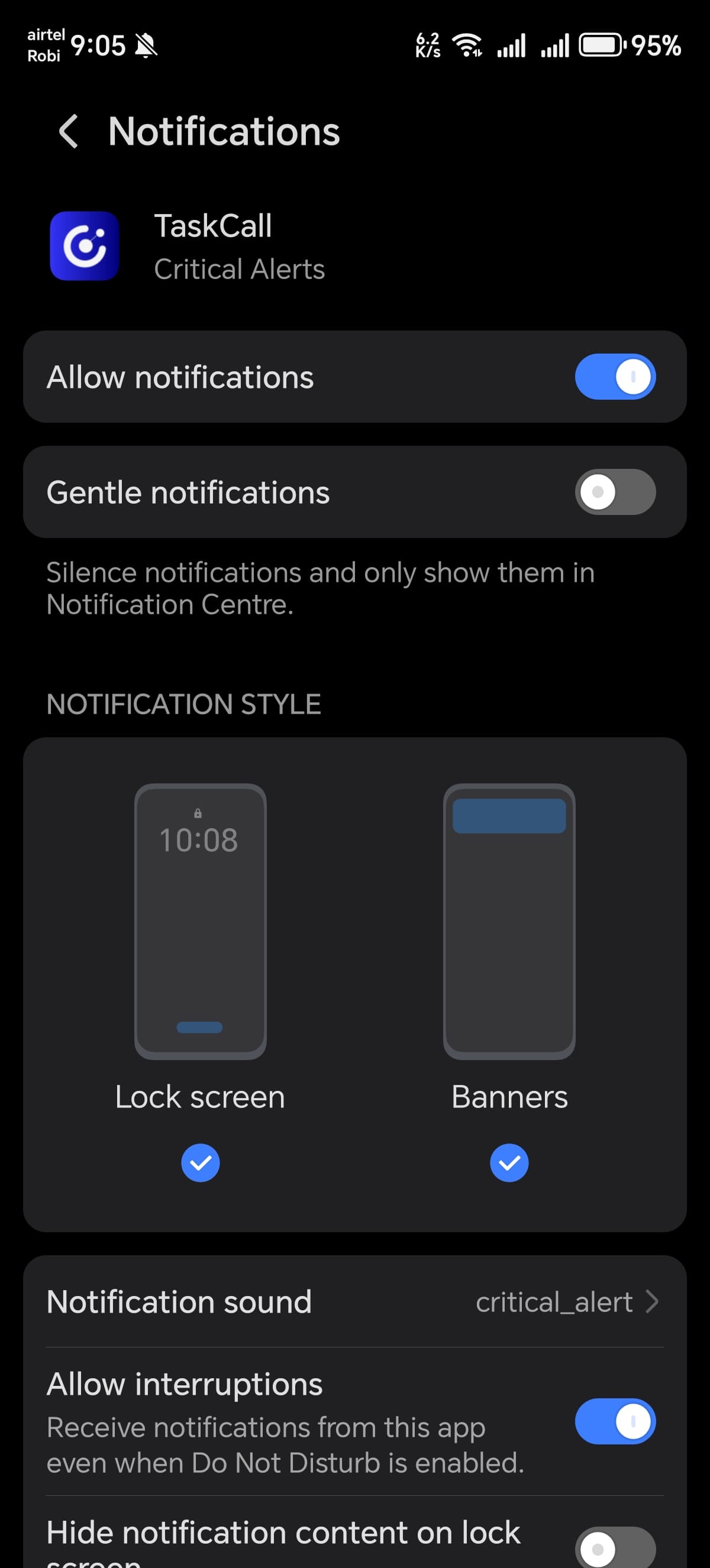 Enable Do Not Disturb access for TaskCall on Android