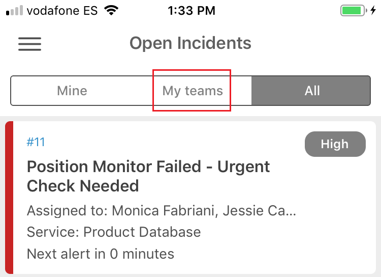 Incident List My Team Mobile