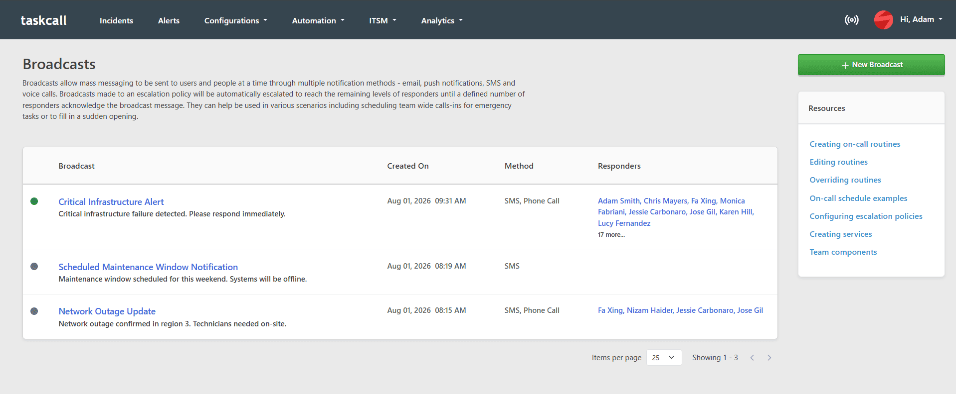 Broadcast List Page