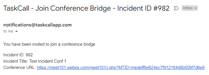 Incident Conference Bridge Email Notification