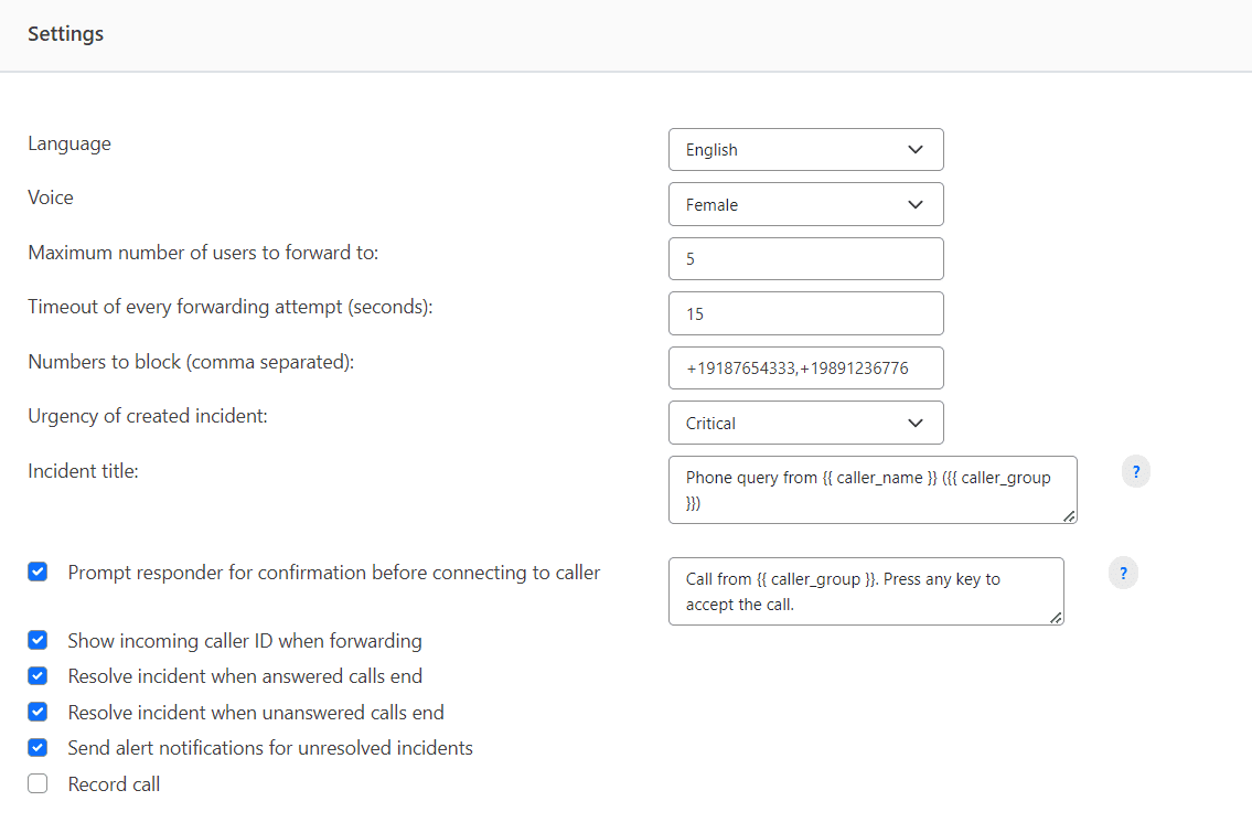 Live Call Routing Settings