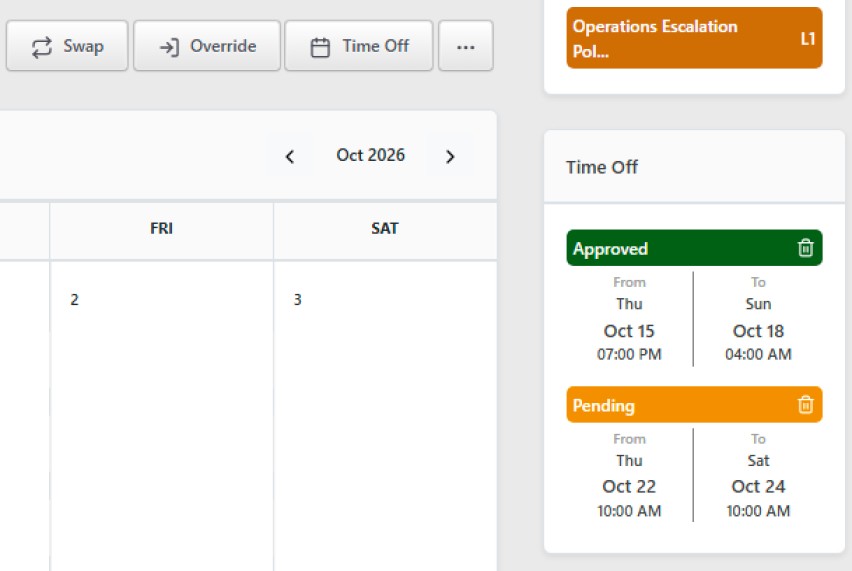 My On-call Shifts page