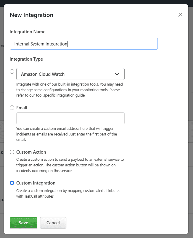Custom Integration Selection