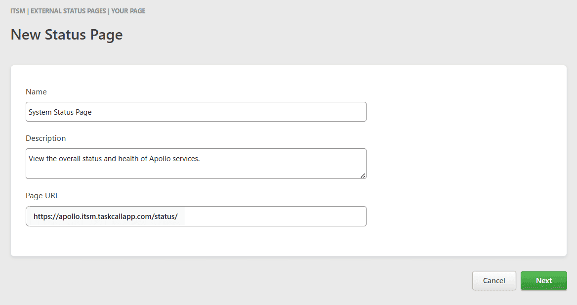 Status Page Basic Information