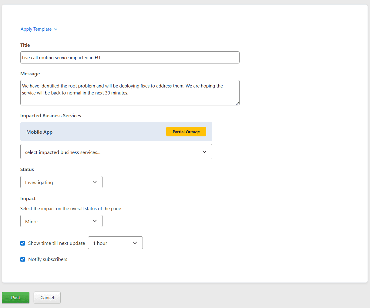 Status Page Incident Post