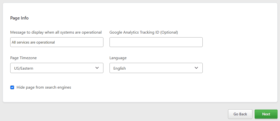 Status Page Info