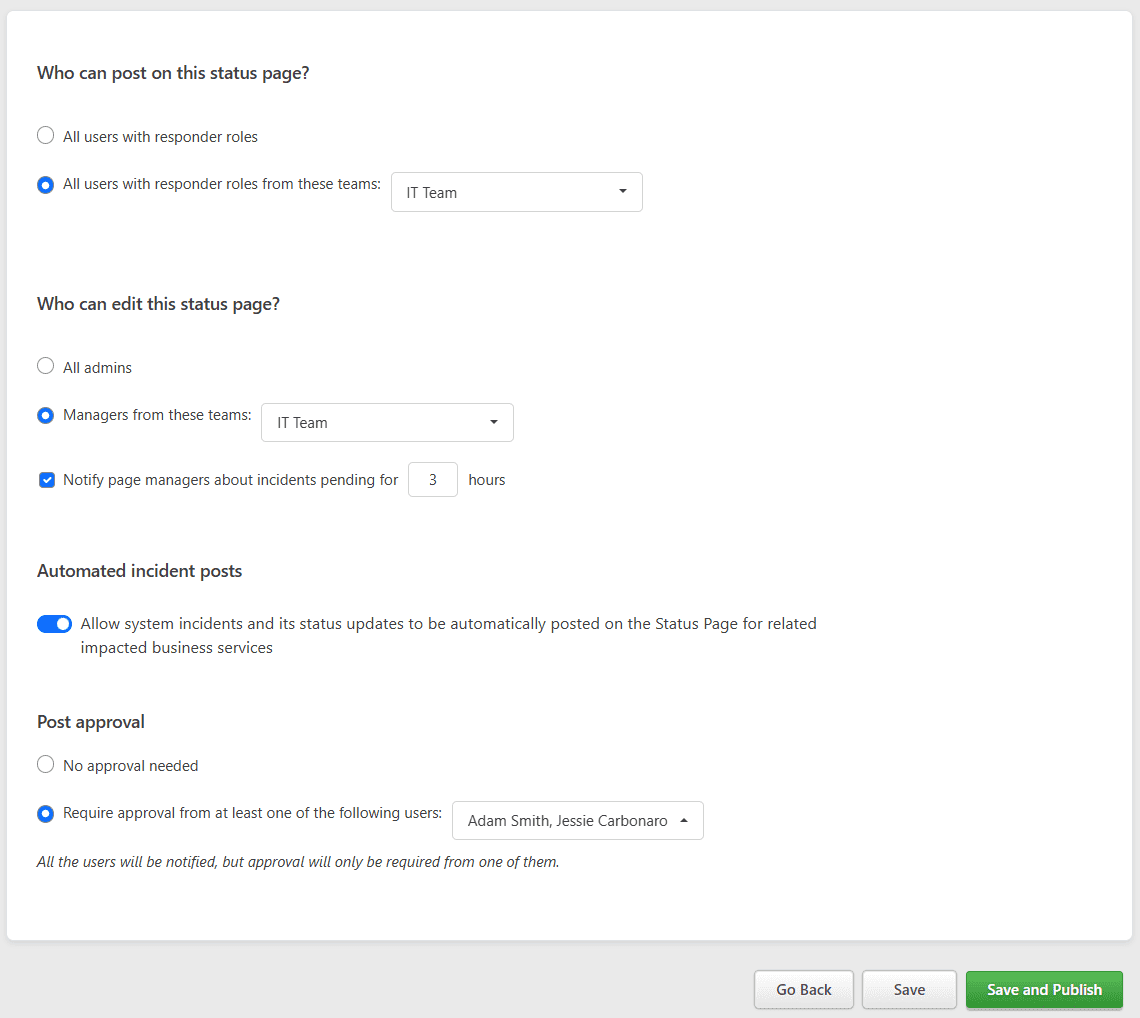 Status Page Permissions