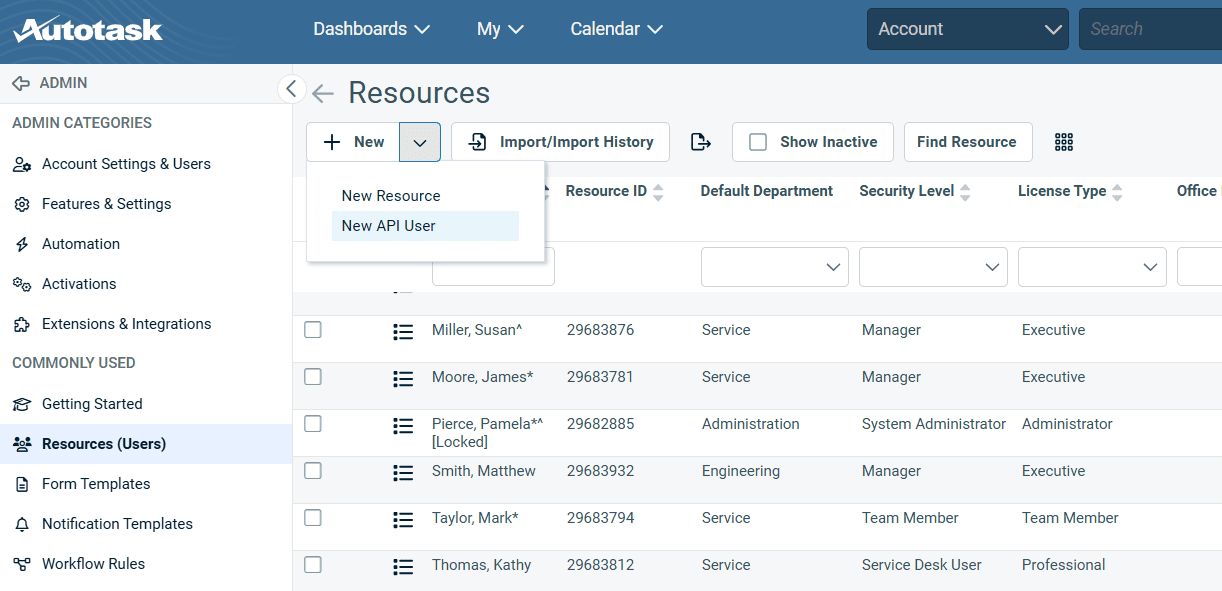 Autotask API User