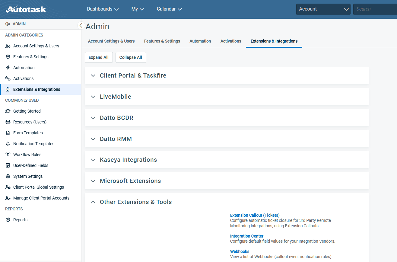 Navigate to Autotask callout extension