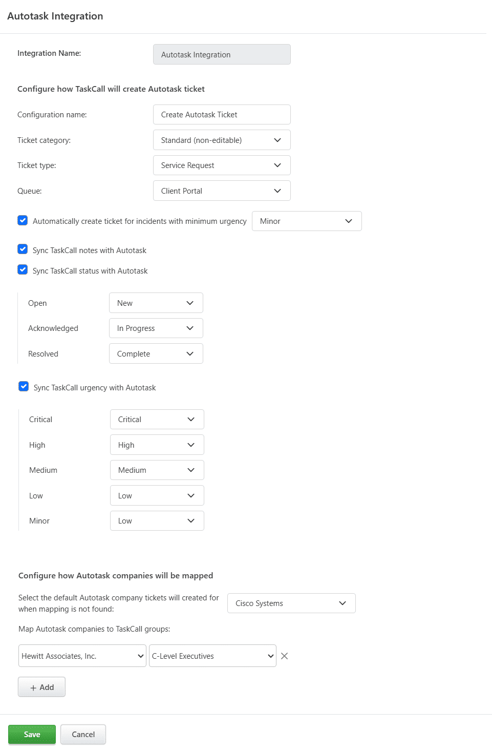 Autotask Configuration