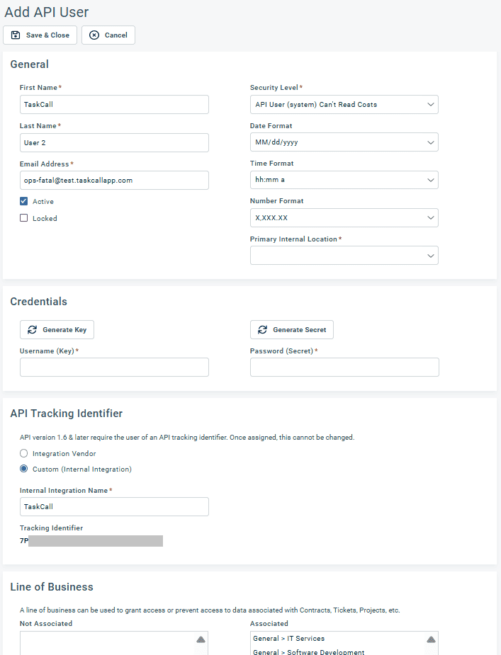 Create Autotask API User