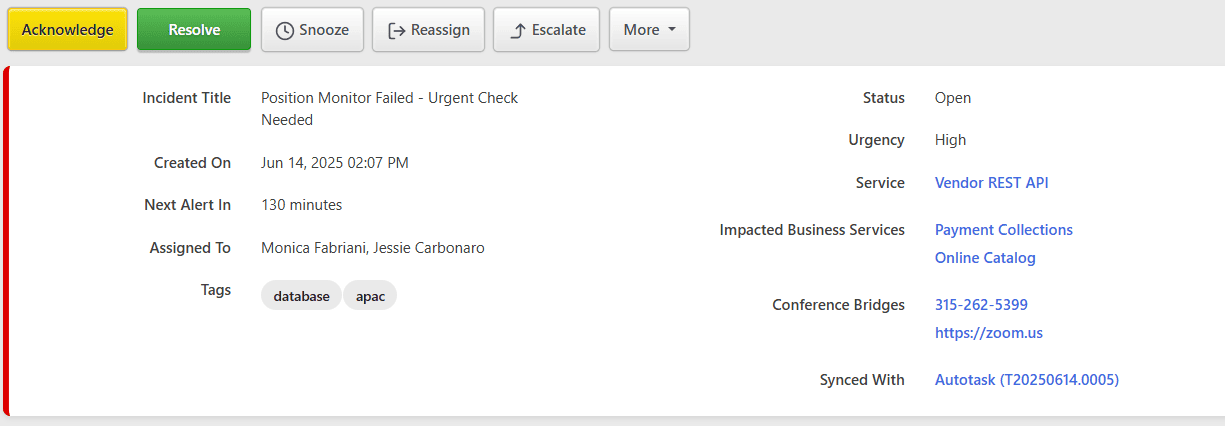 Sync up Autotask ticket with TaskCall incidents