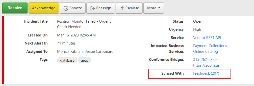 Freshdesk Synced Ticket