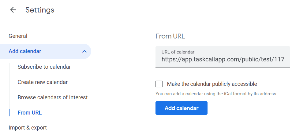 Google Calendar Subscribe from URL