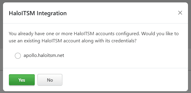 HaloITSM Choose Credentials