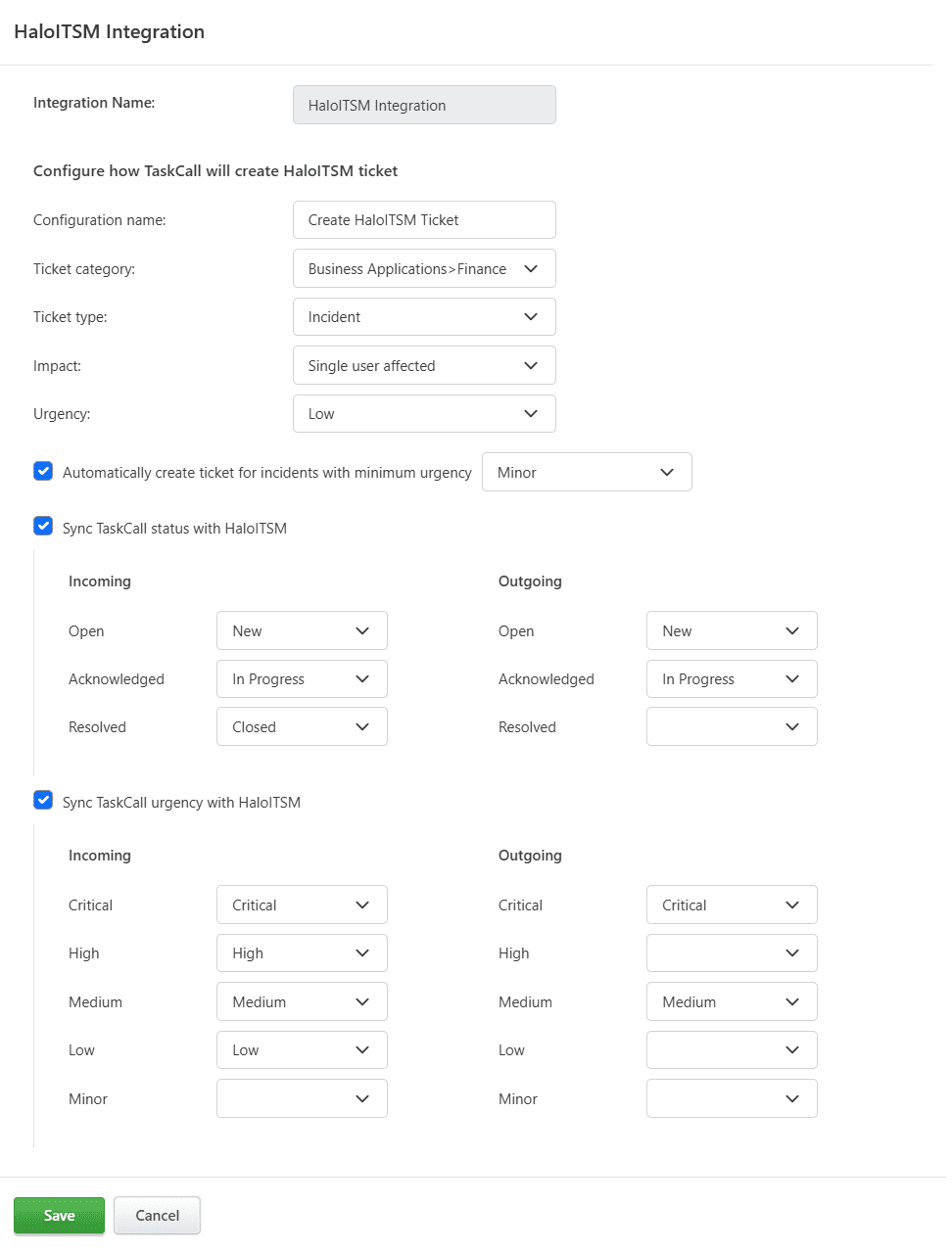 HaloITSM Integration Configuration