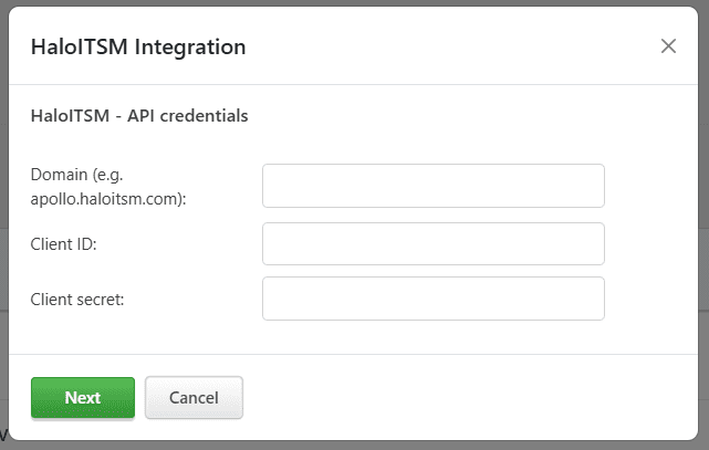 HaloITSM Provide Credentials