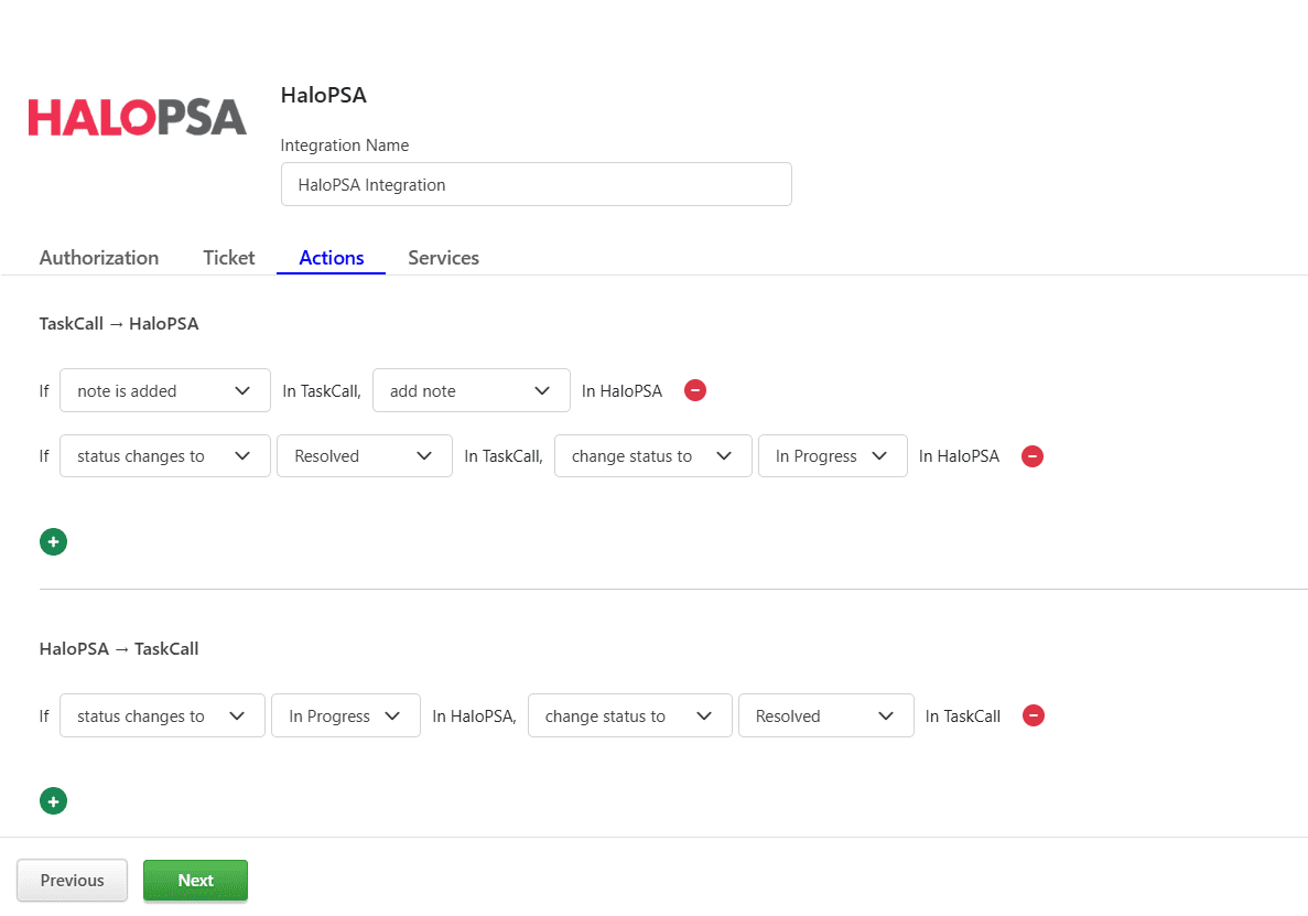 HaloPSA Actions