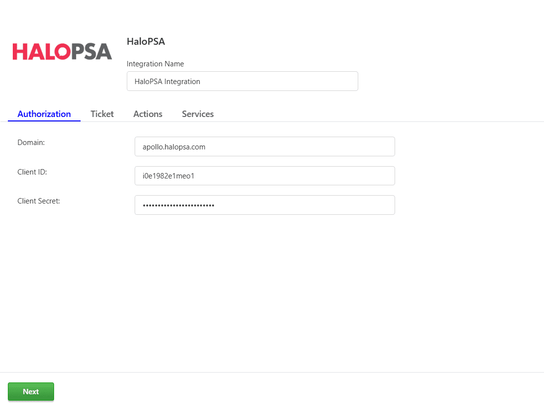 HaloPSA Provide Credentials