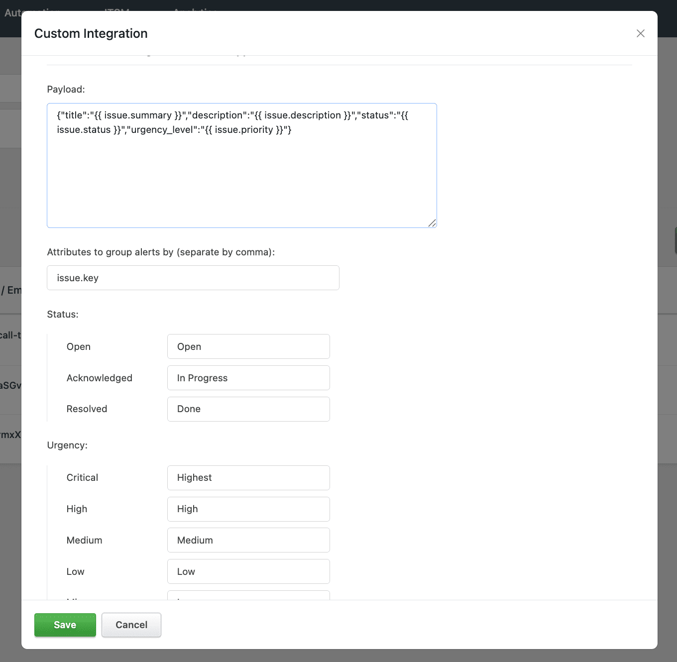 TaskCall Custom Integration configuration