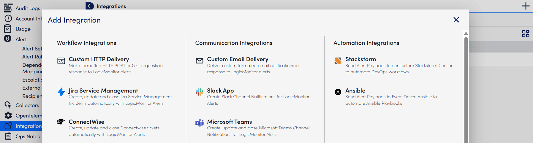 LogicMonitor Intgerations