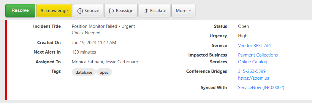 ServiceNow Synced Incident