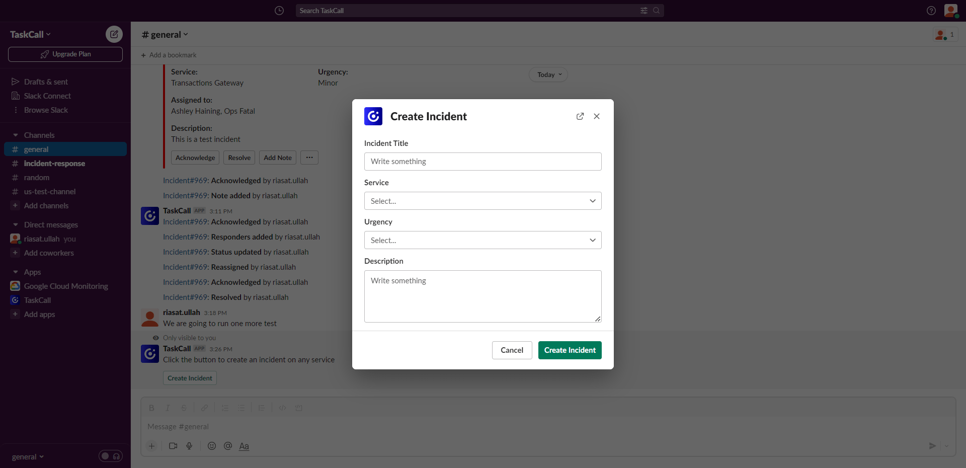 Modal to create incidents from Slack