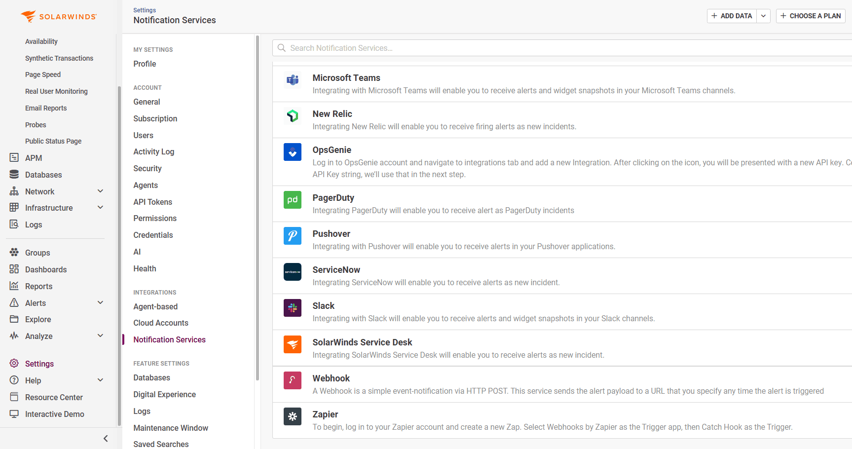 SolarWinds Observability SaaS Notification Services