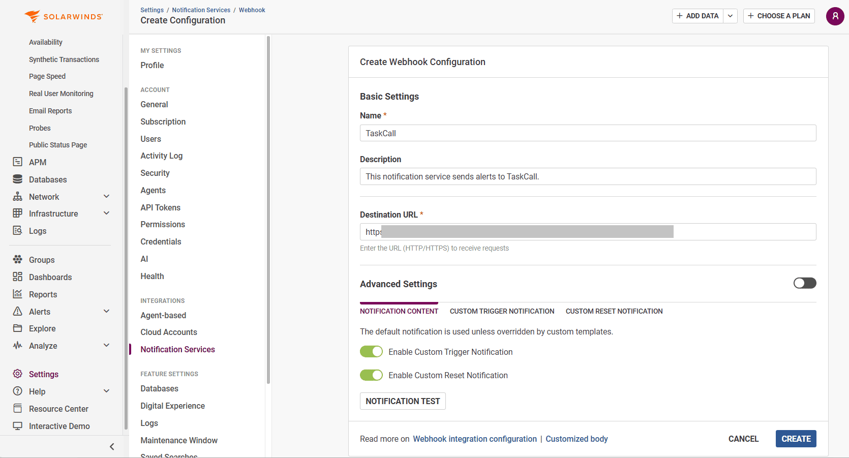 SolarWinds Observability Webhook