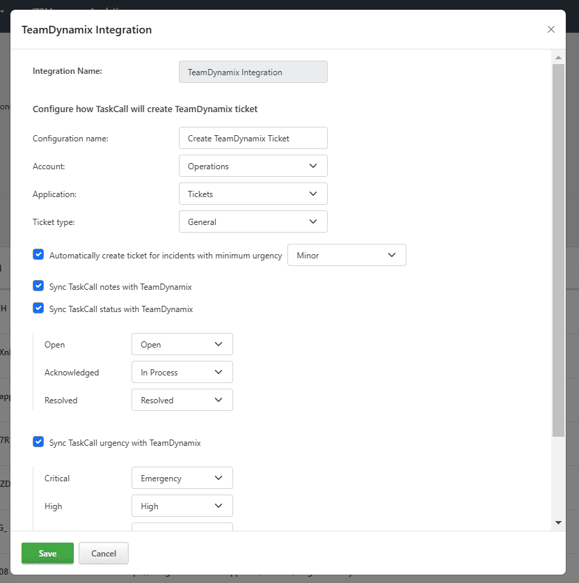 TeamDynamix Configuration