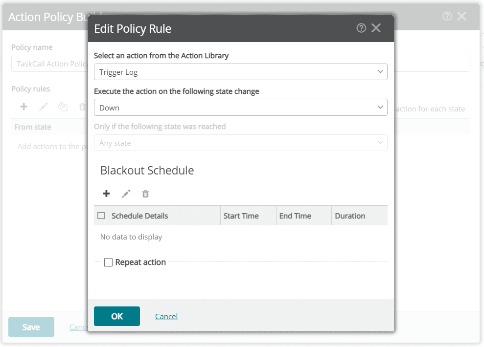 WhatsUp Gold Action Policy for Trigger Log Rule