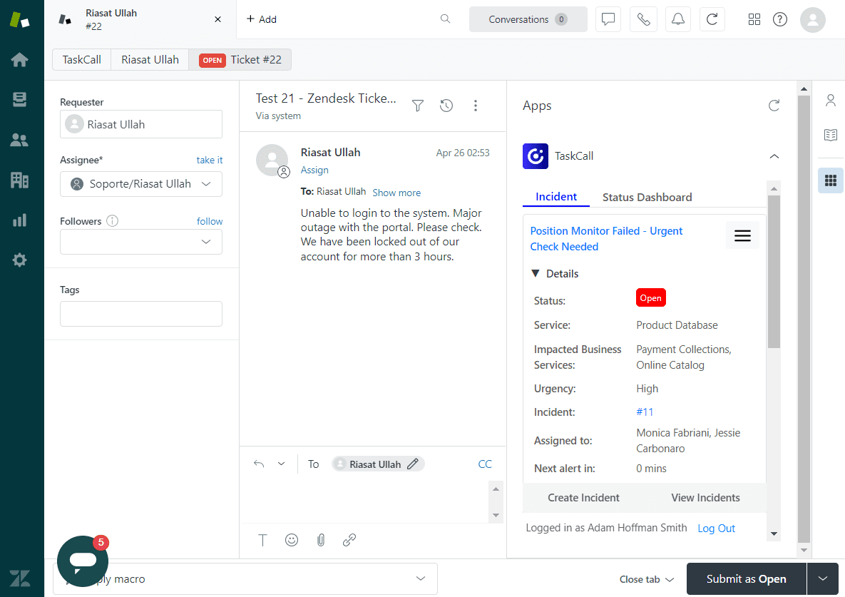 Zendesk Incident Details