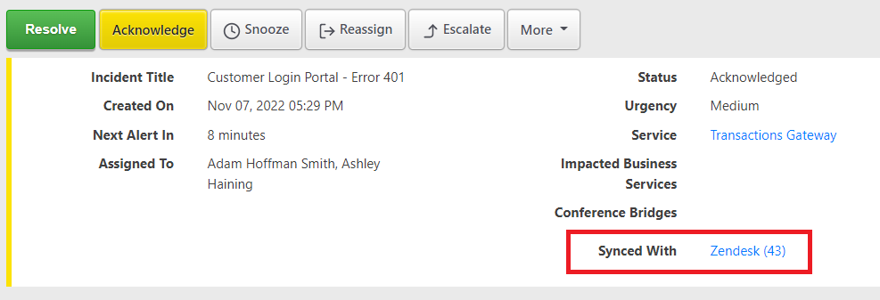 Zendesk Synced Ticket