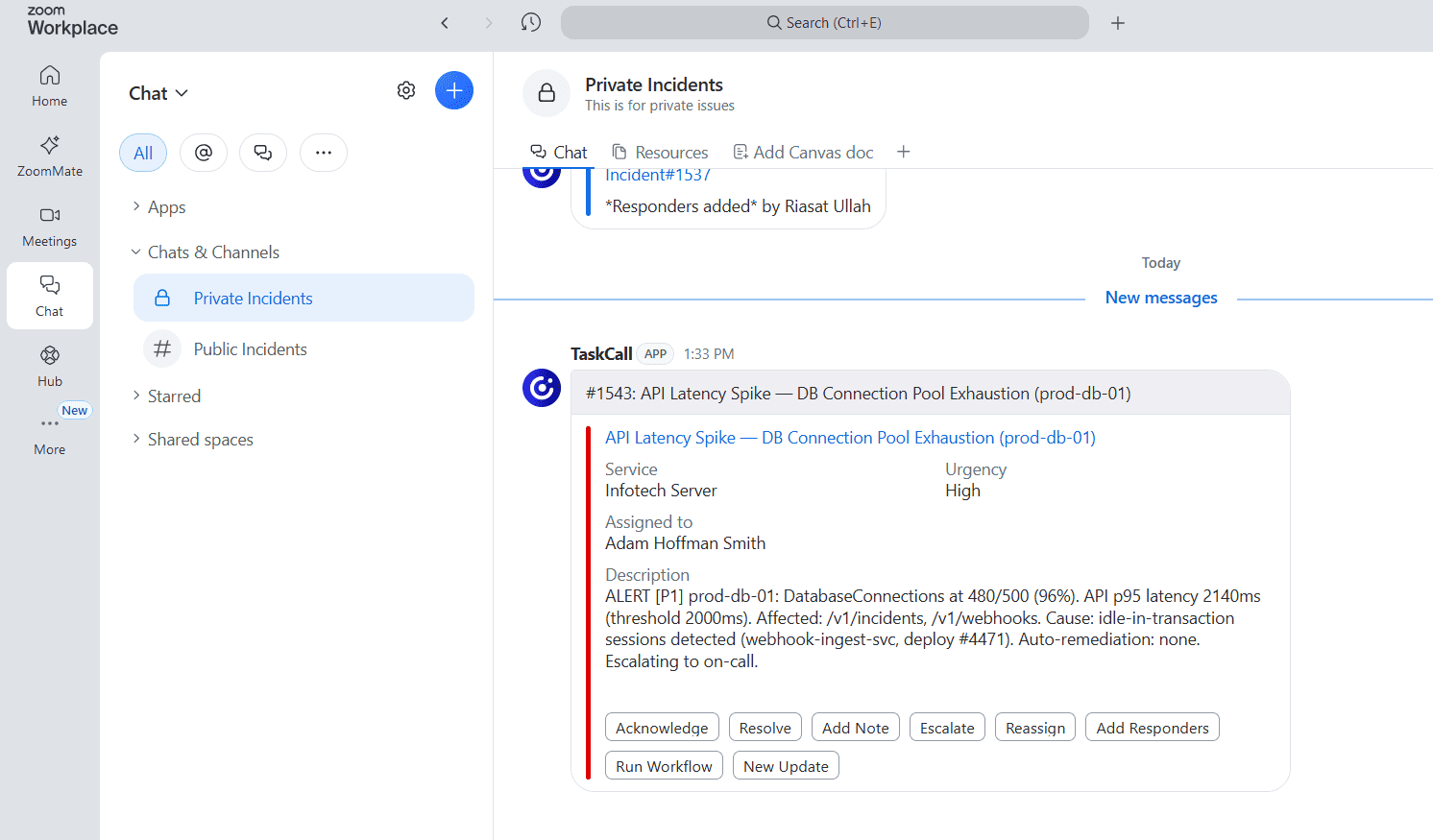 TaskCall's Zoom Incident Notification